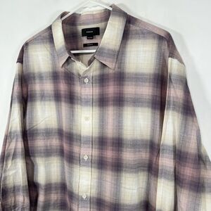 Vince Button Up Lightweight Flannel Shirt Mens XXL 2XL Pink Purple Plaid Soft